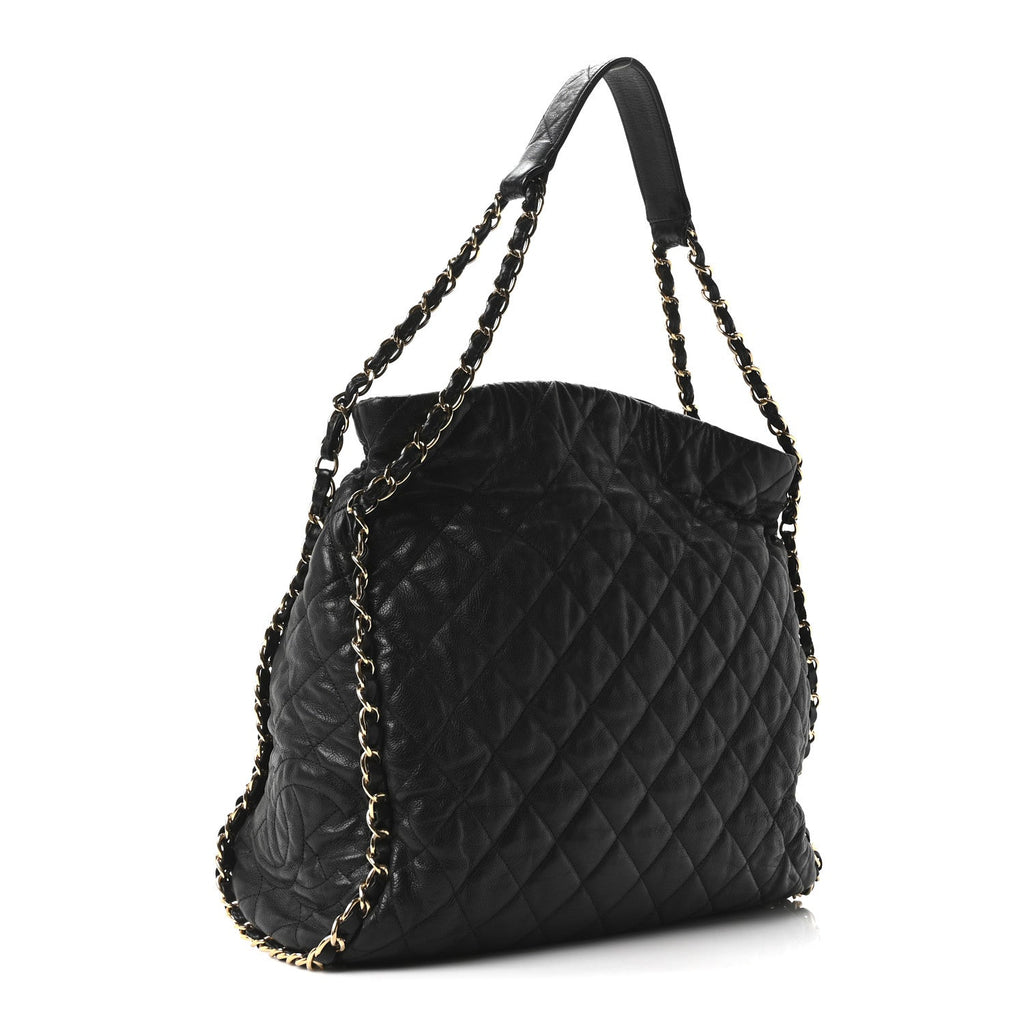 Chanel Calfskin Quilted Large Chain Me Hobo Black