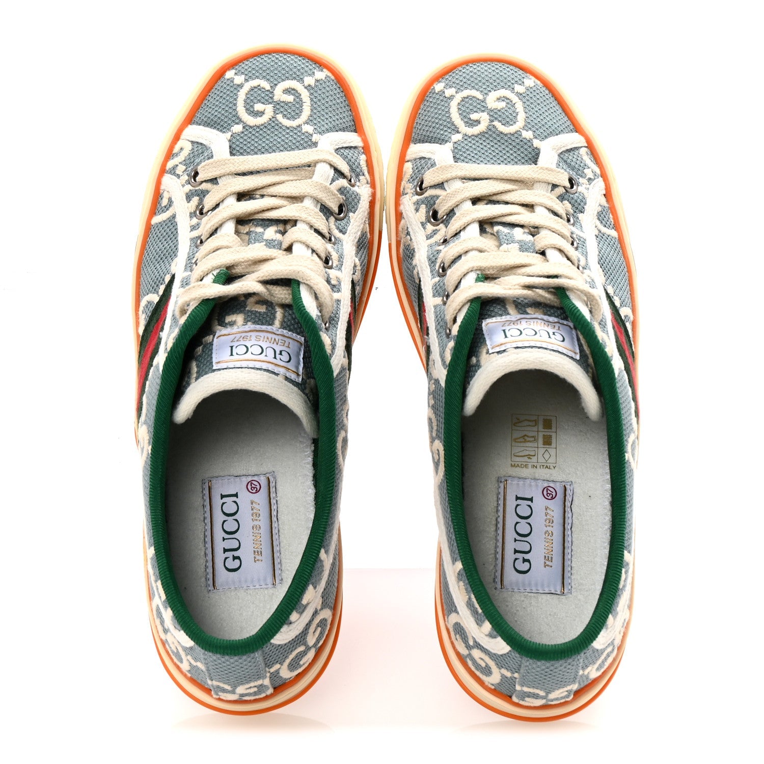 Gucci Cotton GG Monogram Web Womens 1977 Tennis Sneakers 37 Philod Ivory Mystic White