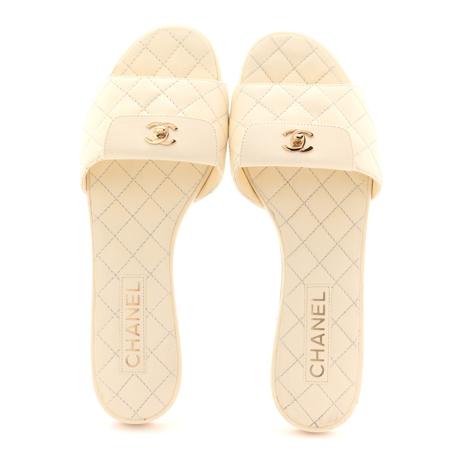 Lambskin Quilted CC Turnlock Sandals 41 Ivory