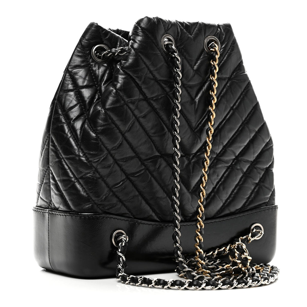Chanel Aged Calfskin Chevron Quilted Small Gabrielle Backpack Black