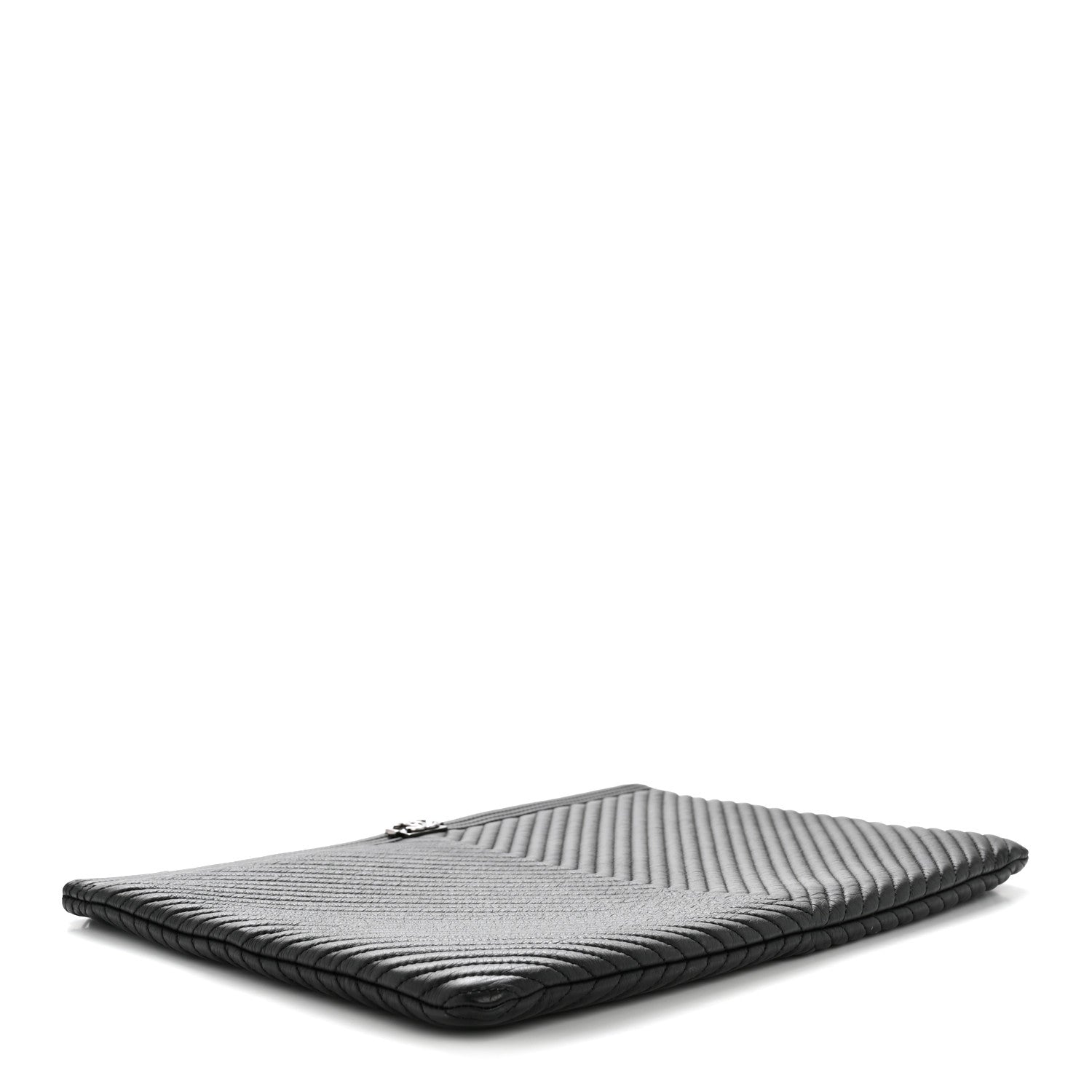Calfskin Chevron Quilted Large Boy Cosmetic Case Black