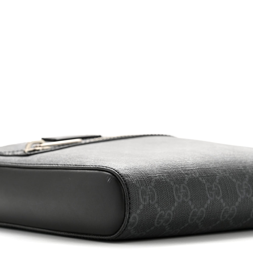 Gucci GG Supreme Monogram Web Small Flat Messenger Bag Black Grey