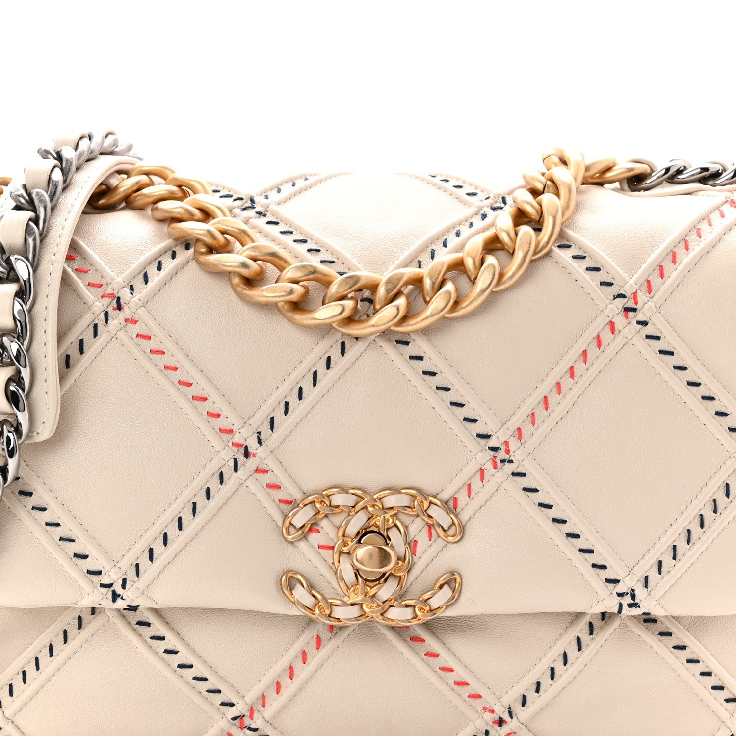 Chanel Lambskin Mixed Fibers Quilted Medium Chanel 19 Flap Beige