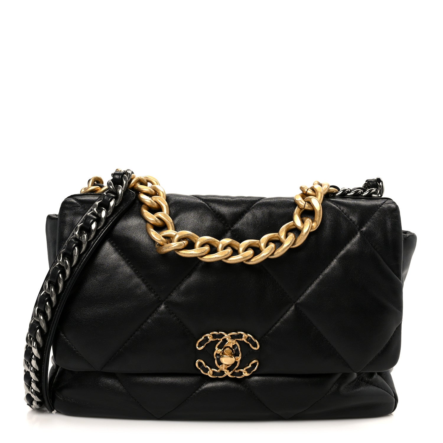Chanel Goatskin Quilted Large Chanel 19 Flap Black