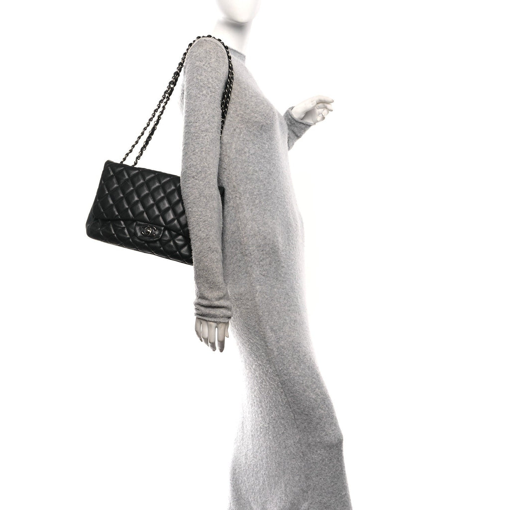 Chanel Lambskin Quilted Jumbo Single Flap Black