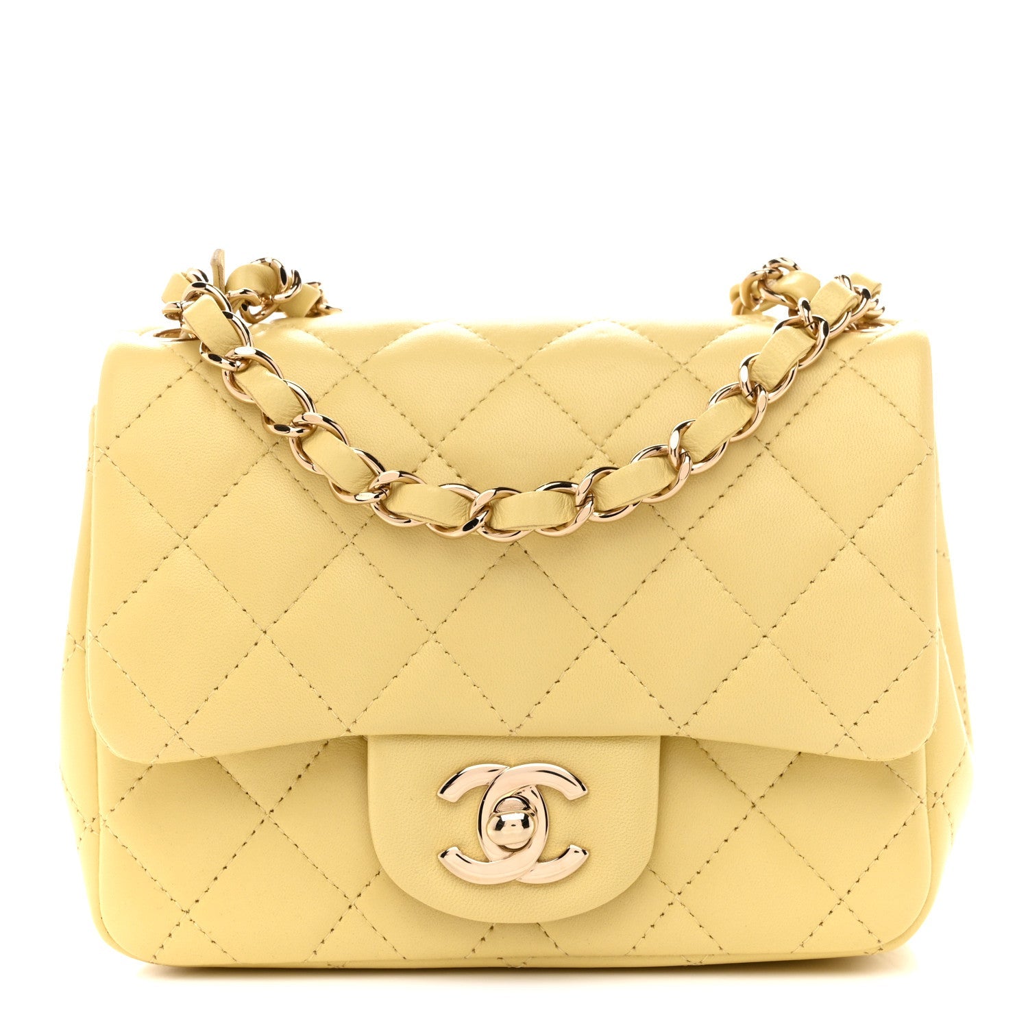 Chanel Lambskin Quilted Mini Square Flap Light Yellow