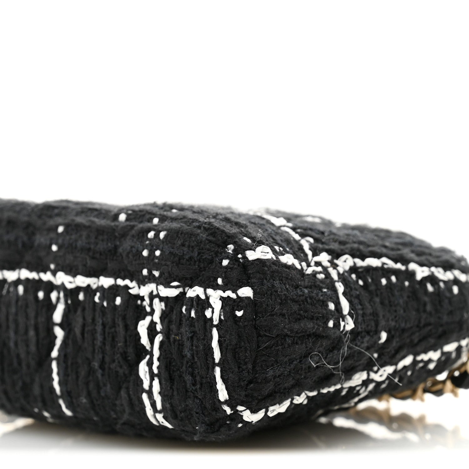 Chanel Tweed Quilted Mini Clutch With Chain  Black White