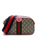Gucci GG Supreme Monogram Textured Dollar Calfskin Web Ophidia Small Crossbody Bag Beige Ebony Fuchsia