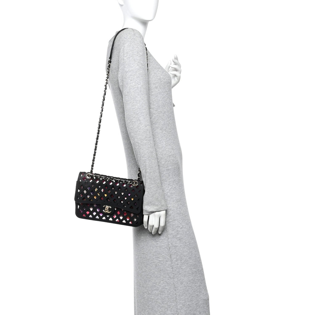 Chanel Lambskin Sea Through Flap Black Multicolor