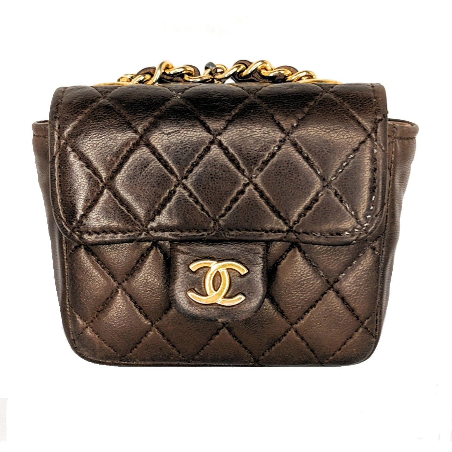 Chanel Vintage Brown Quilted Micro Belt Bag