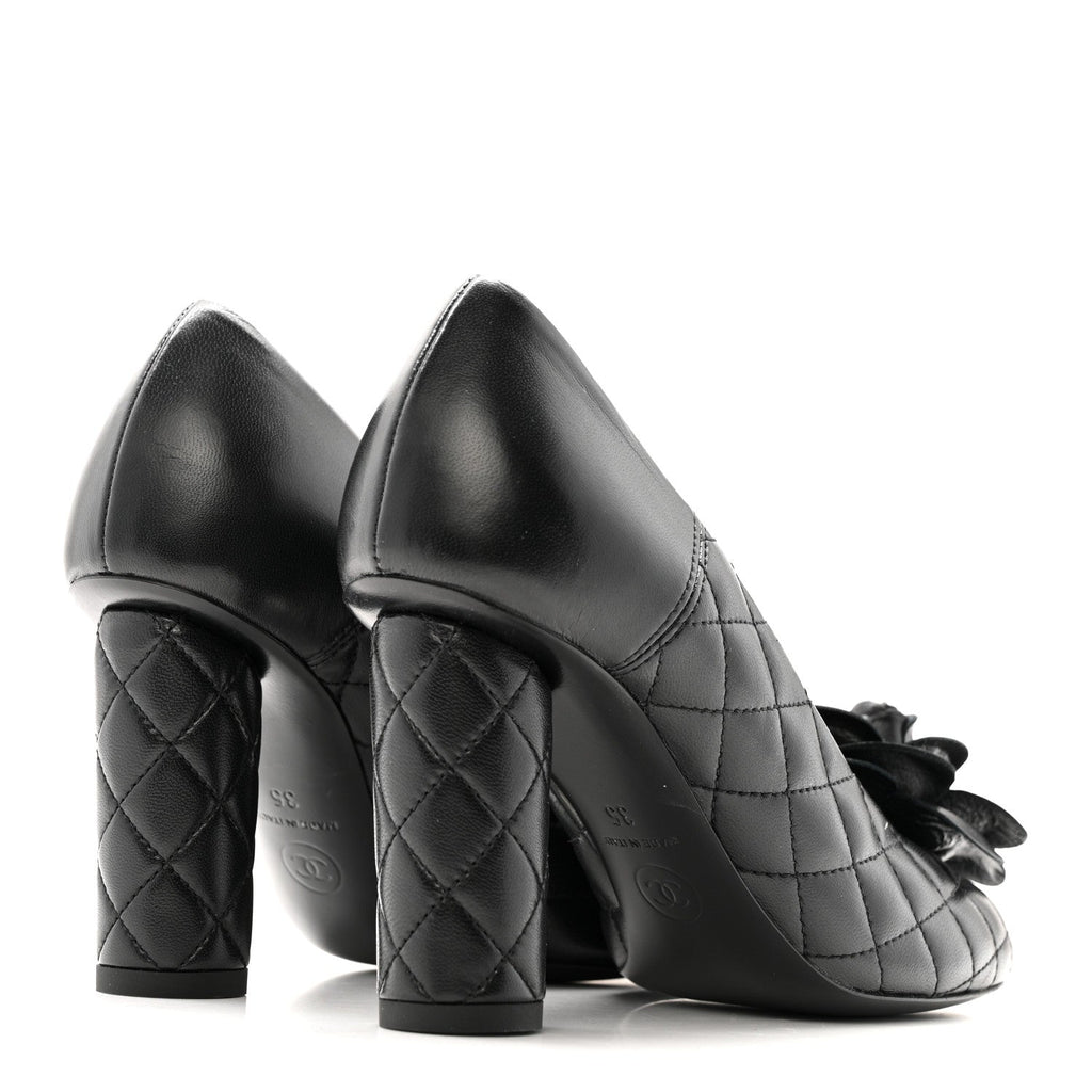 Lambskin Quilted Camellia Pumps 35 Black