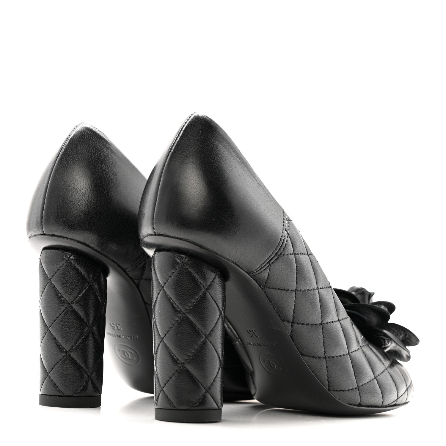 Lambskin Quilted Camellia Pumps 35 Black