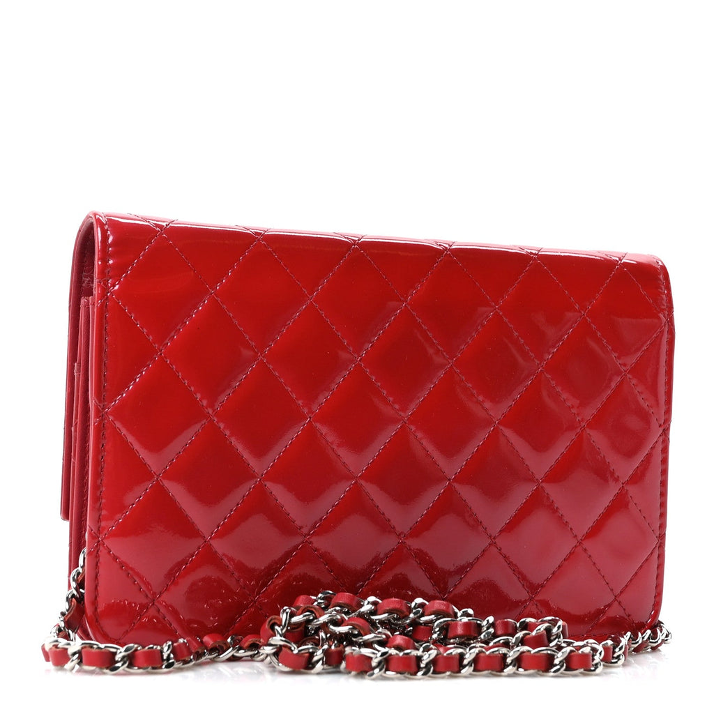 Chanel Patent Quilted Brilliant Wallet On Chain WOC Red