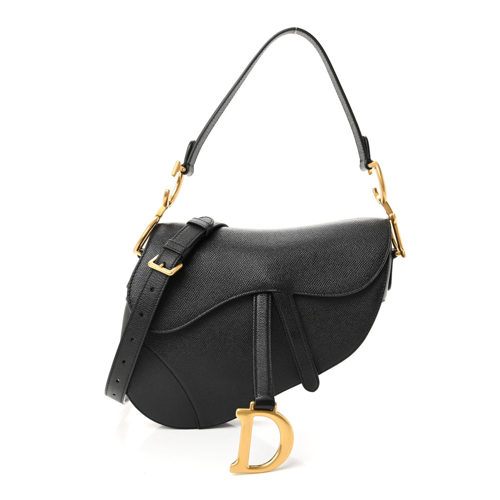 Christian Dior Grained Calfskin Saddle Bag With Strap Black