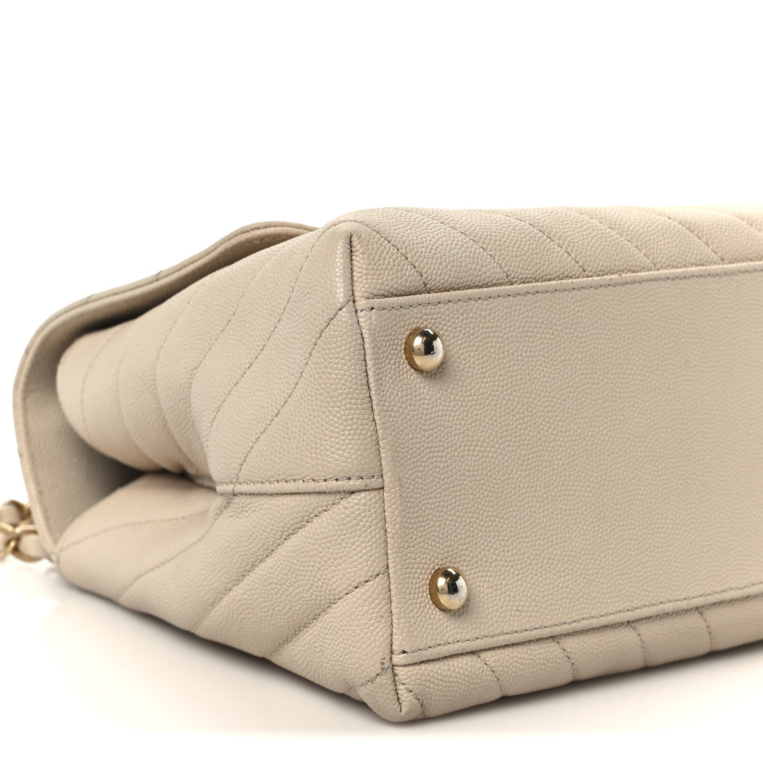Chanel Caviar Lizard Embossed Chevron Quilted Small Coco Handle Flap Beige