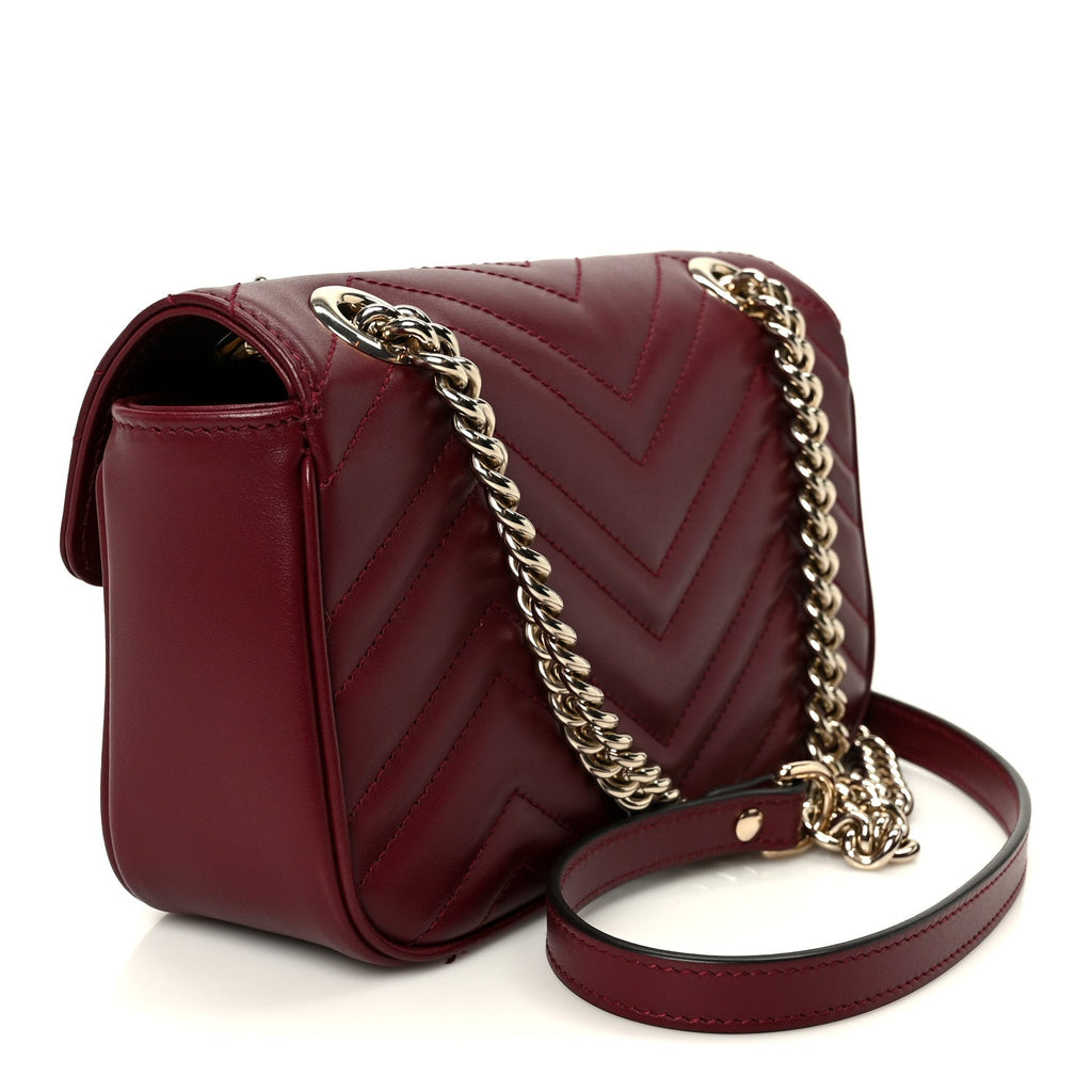 Gucci Calfskin Matelasse Small GG Marmont Shoulder Bag Rosso Ancora Red