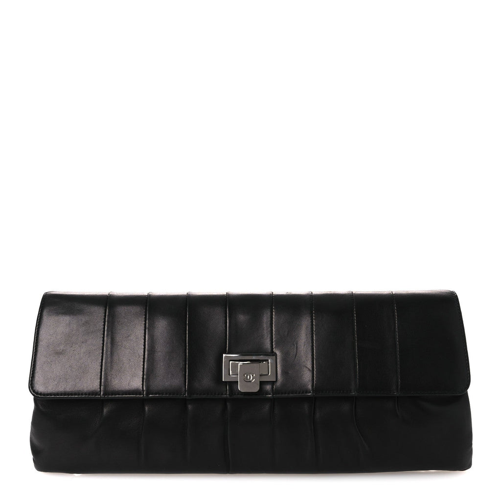 Chanel Lambskin Vertical Quilted Clutch Black
