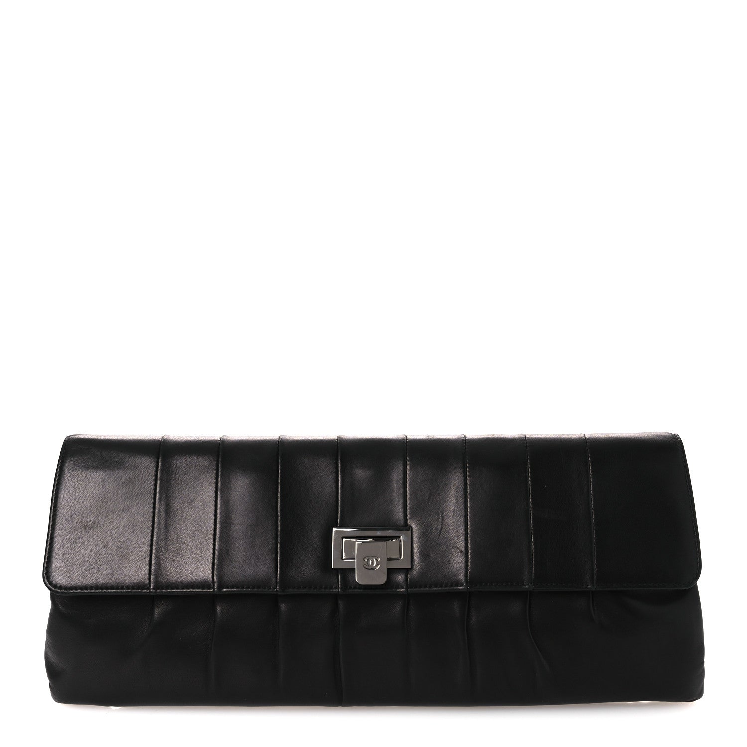 Chanel Lambskin Vertical Quilted Clutch Black