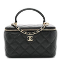 Chanel Lambskin Quilted Small Top Handle Vanity Case With Chain Black