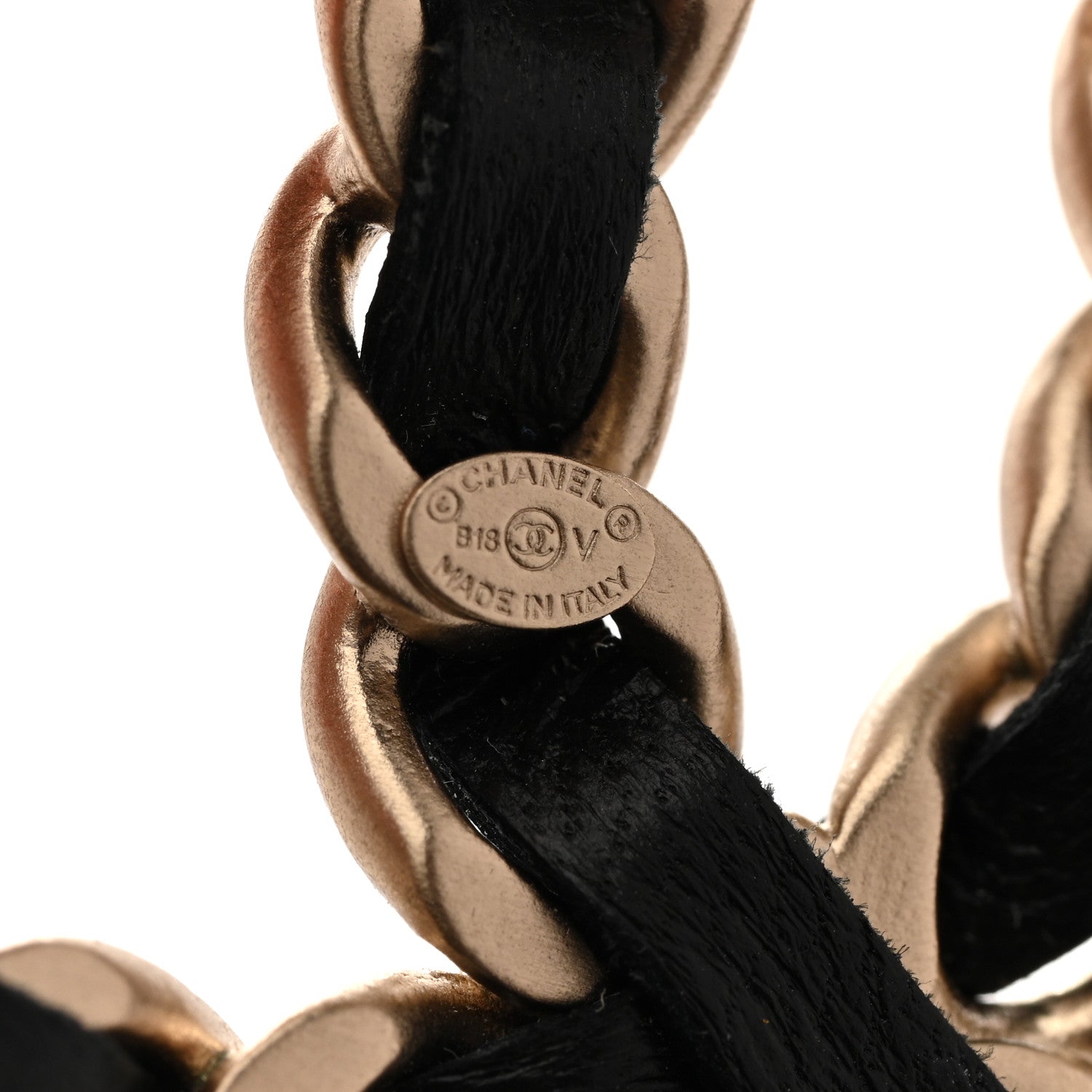 Lambskin Chain CC Brooch Black Gold