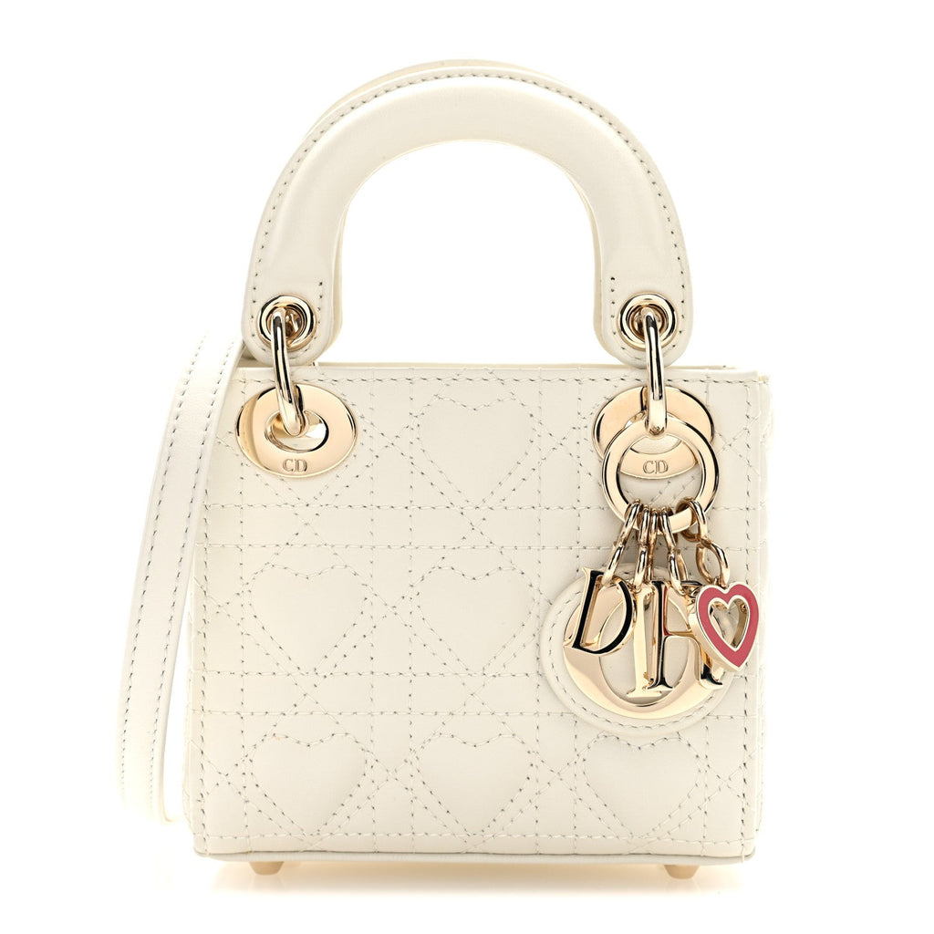 Christian Dior Calfskin Cannage Dioramour Micro Lady Dior Dior White