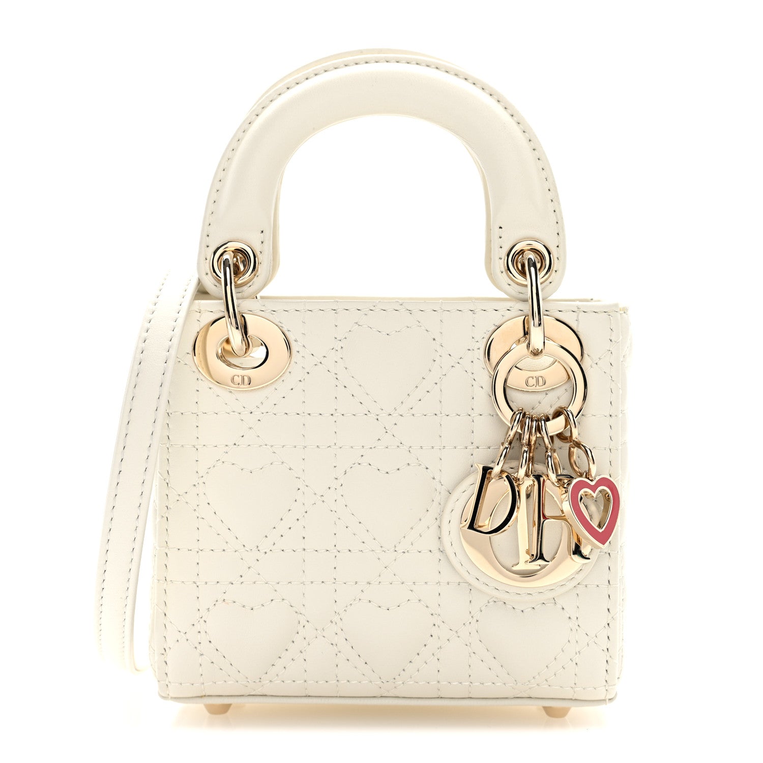 Christian Dior Calfskin Cannage Dioramour Micro Lady Dior Dior White