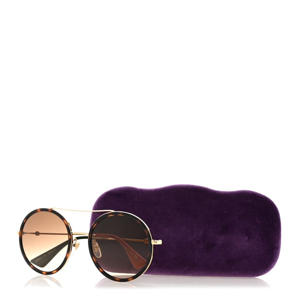 Gucci Metal Round Frame Sunglasses GG0061S Green Red Tortoise