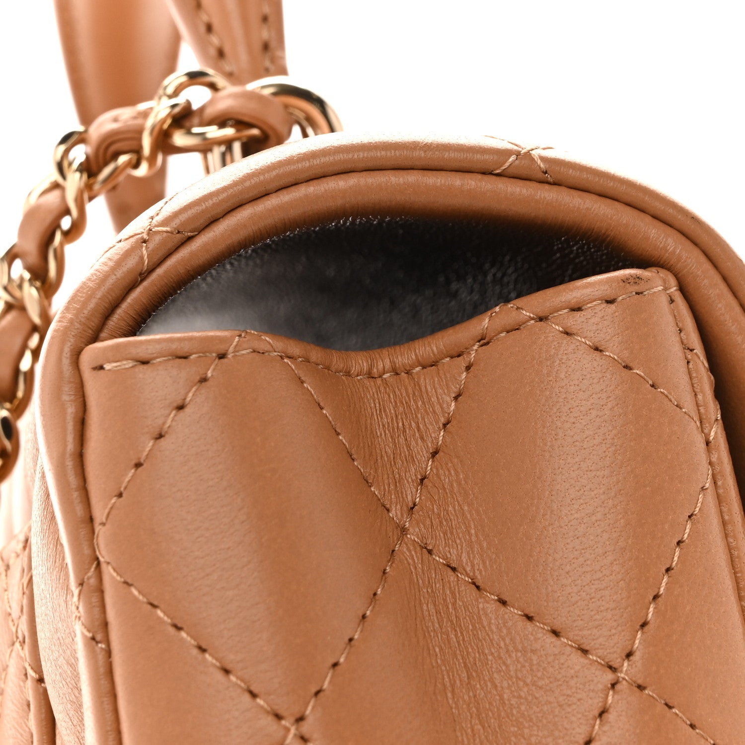 Chanel Lambskin Quilted Mini Top Handle Rectangular Flap Dark Beige