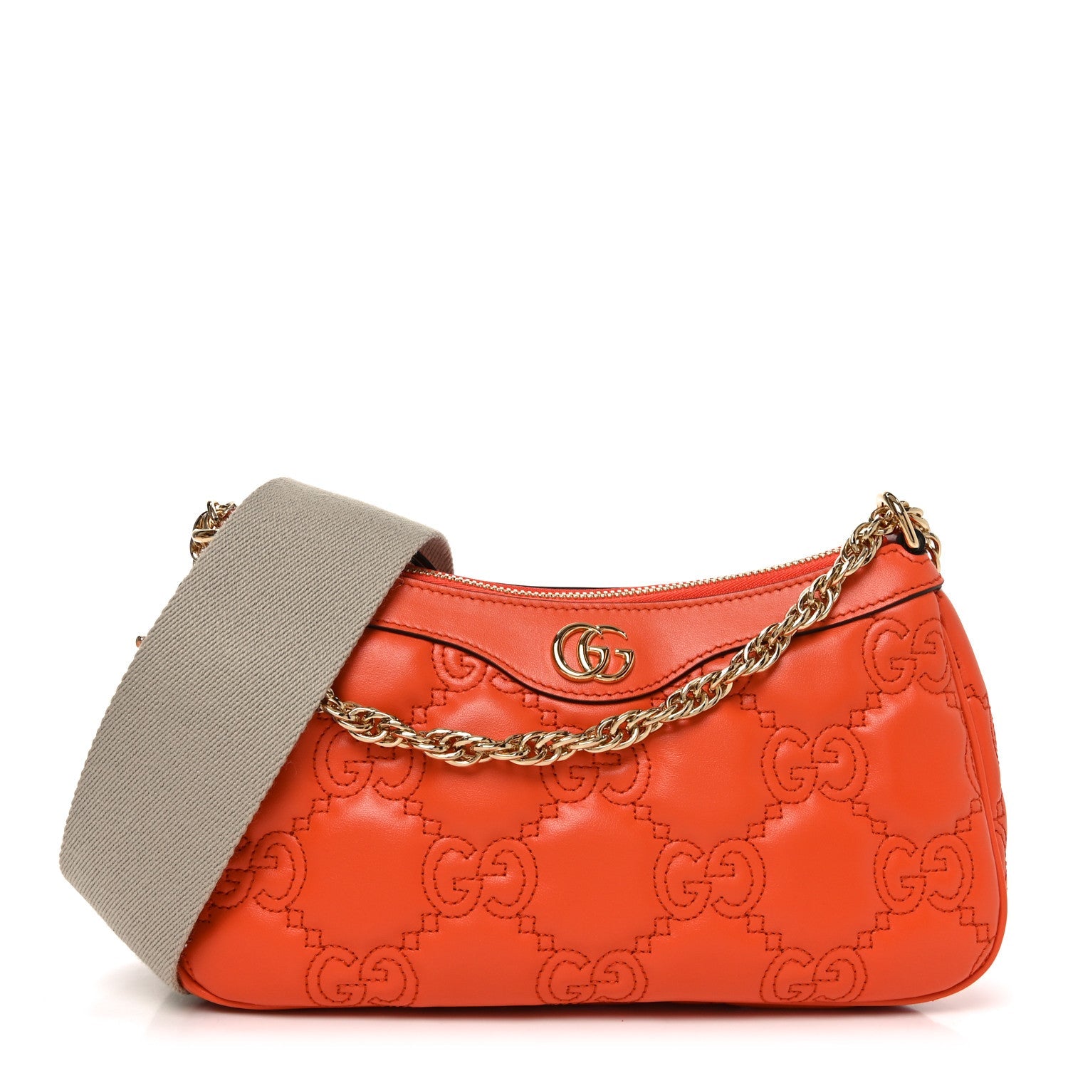 Gucci Calfskin GG Matelasse Chain Handbag Deep Orange Natural