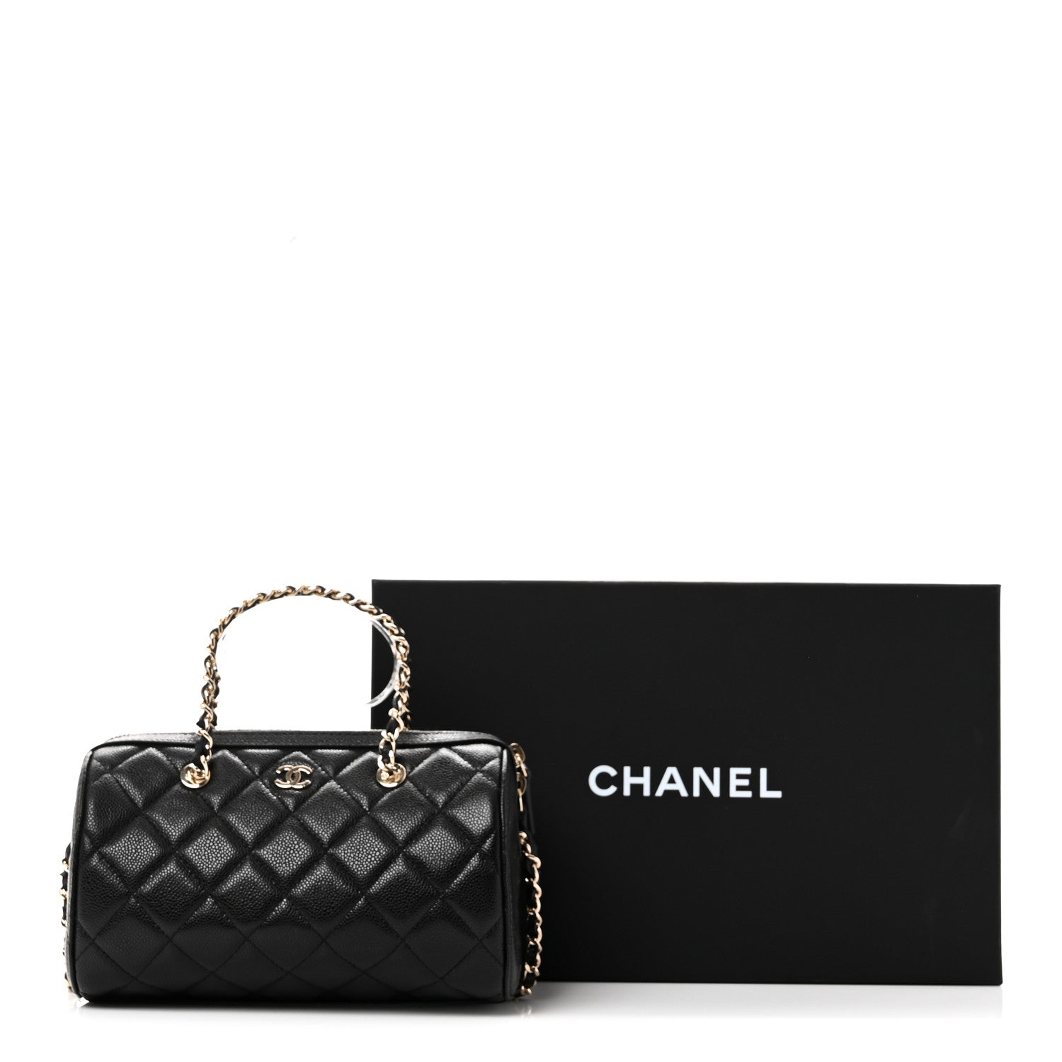Chanel Caviar Quilted Barrel Clutch With Chain  Black