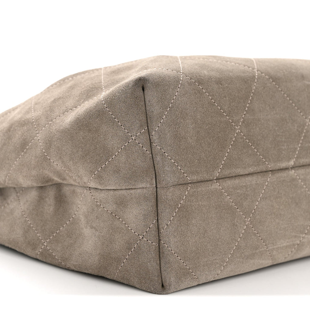 Chanel Suede Calfskin Lambskin Quilted Maxi Hobo Grey