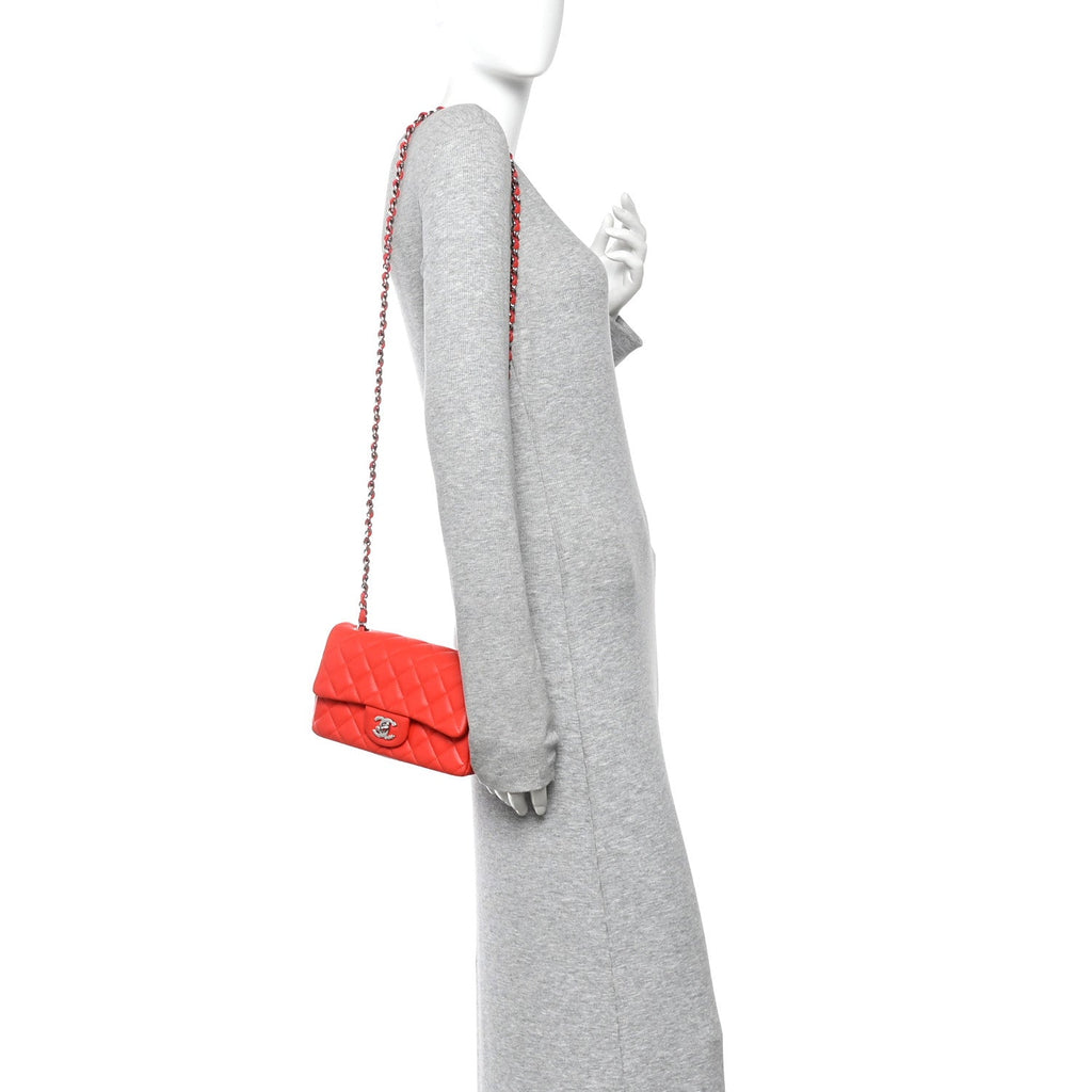 Chanel Lambskin Quilted Mini Rectangular Flap Red
