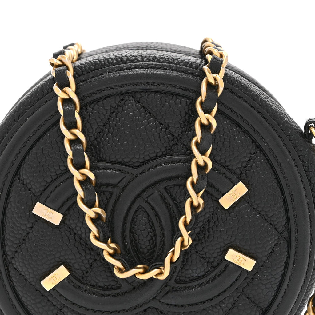 Chanel Caviar Quilted Round Filigree Crossbody Black