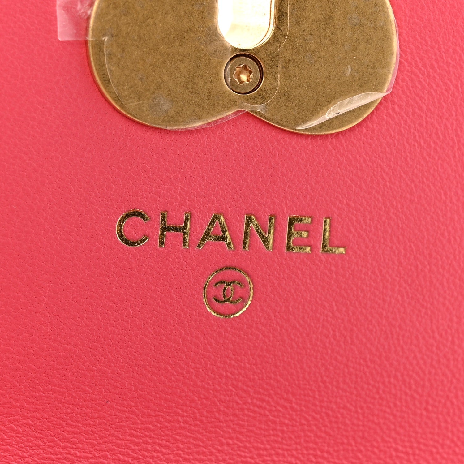 Chanel Lambskin Plexiglass Quilted Coco Love Clutch With Chain Pink