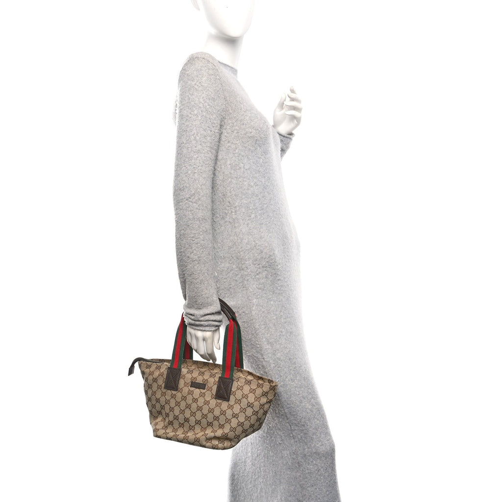 Gucci GG Monogram Small Web Handle Bucket Tote Dark Brown
