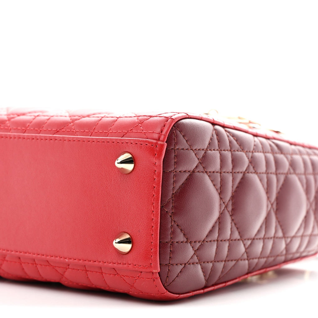 Christian Dior Lambskin Cannage Small Bi-Color Lady Dior Rouge Multicolor