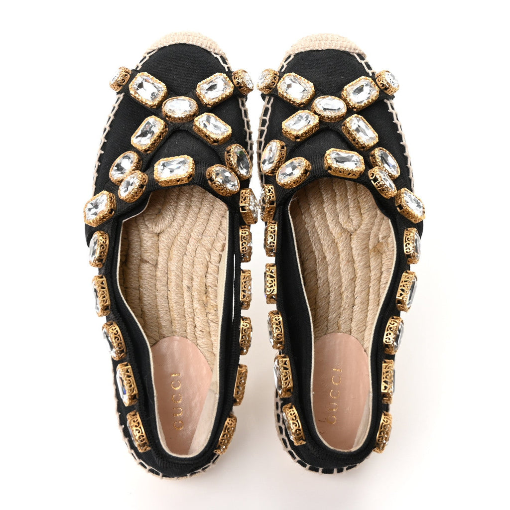 Gucci Canvas Crystal Embellished Espadrilles 36 Black