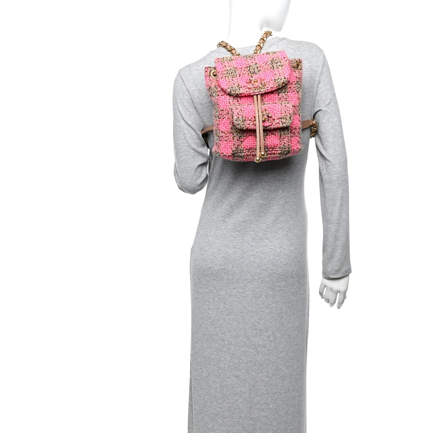 Chanel Wool Tweed Elegant Backpack Pink Brown