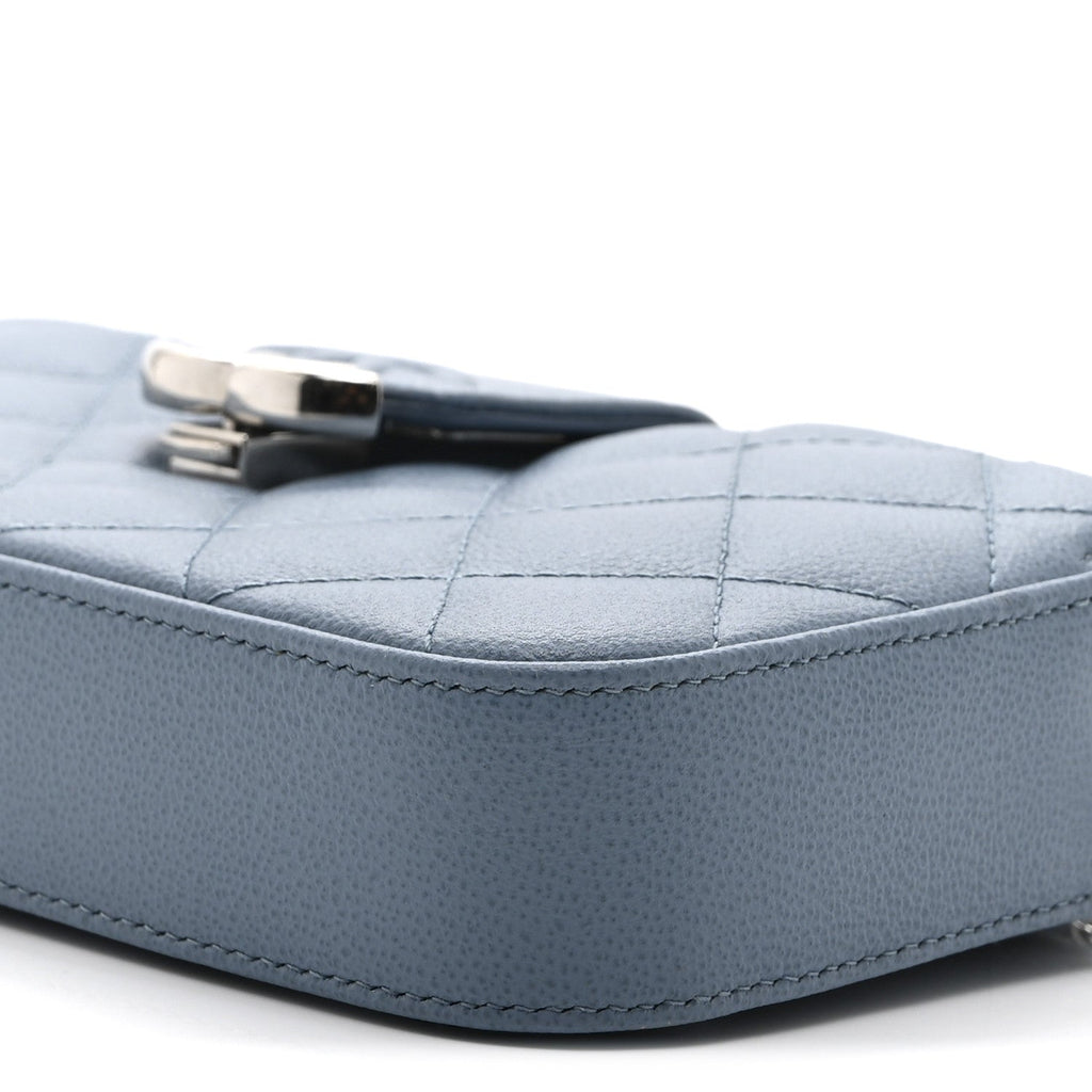Chanel Caviar Quilted CC Box Clutch With Chain Blue