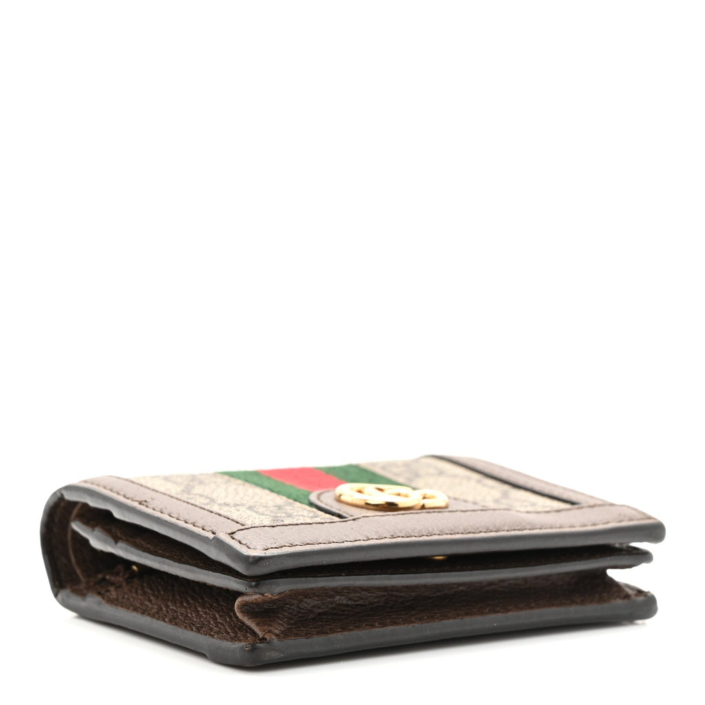 Gucci GG Supreme Monogram Web Ophidia Card Case Beige New Acero