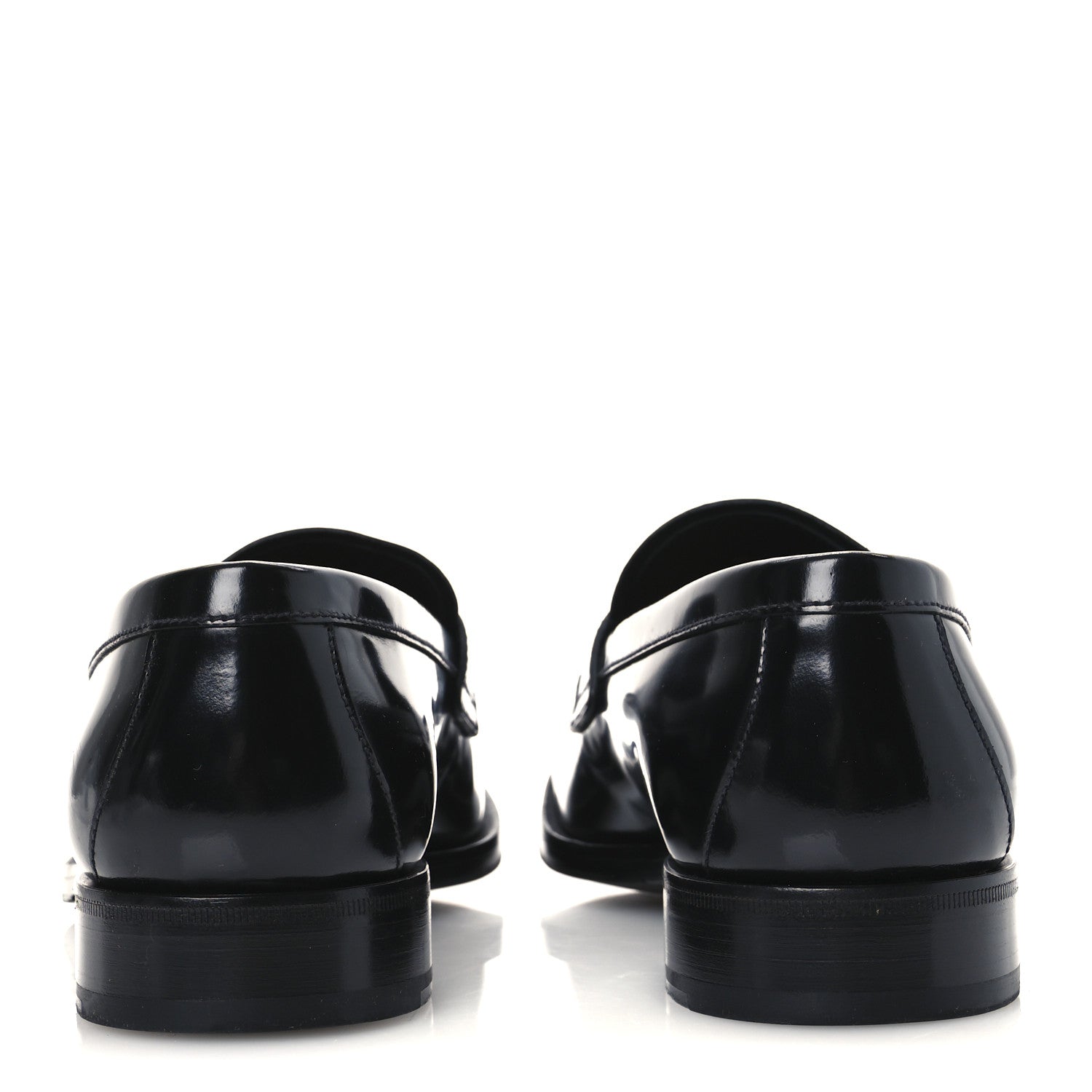 Prada Spazzolato Fume Metal Triangle Logo Mens Loafers 8.5 Black