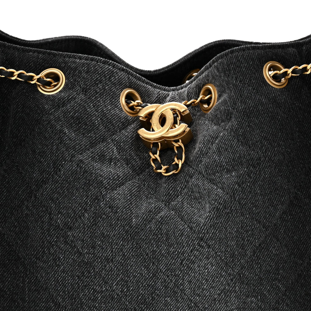 Chanel Washed Denim Quilted Small Chanel 25 Handbag Black