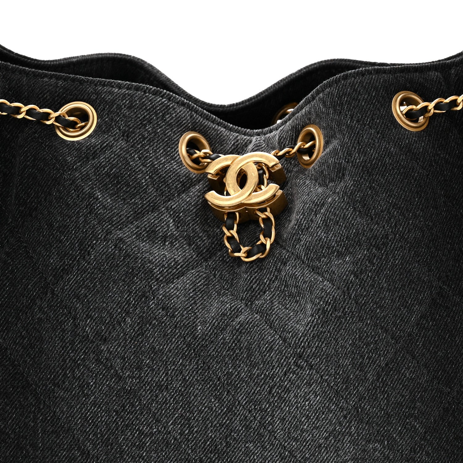 Chanel Washed Denim Quilted Small Chanel 25 Handbag Black
