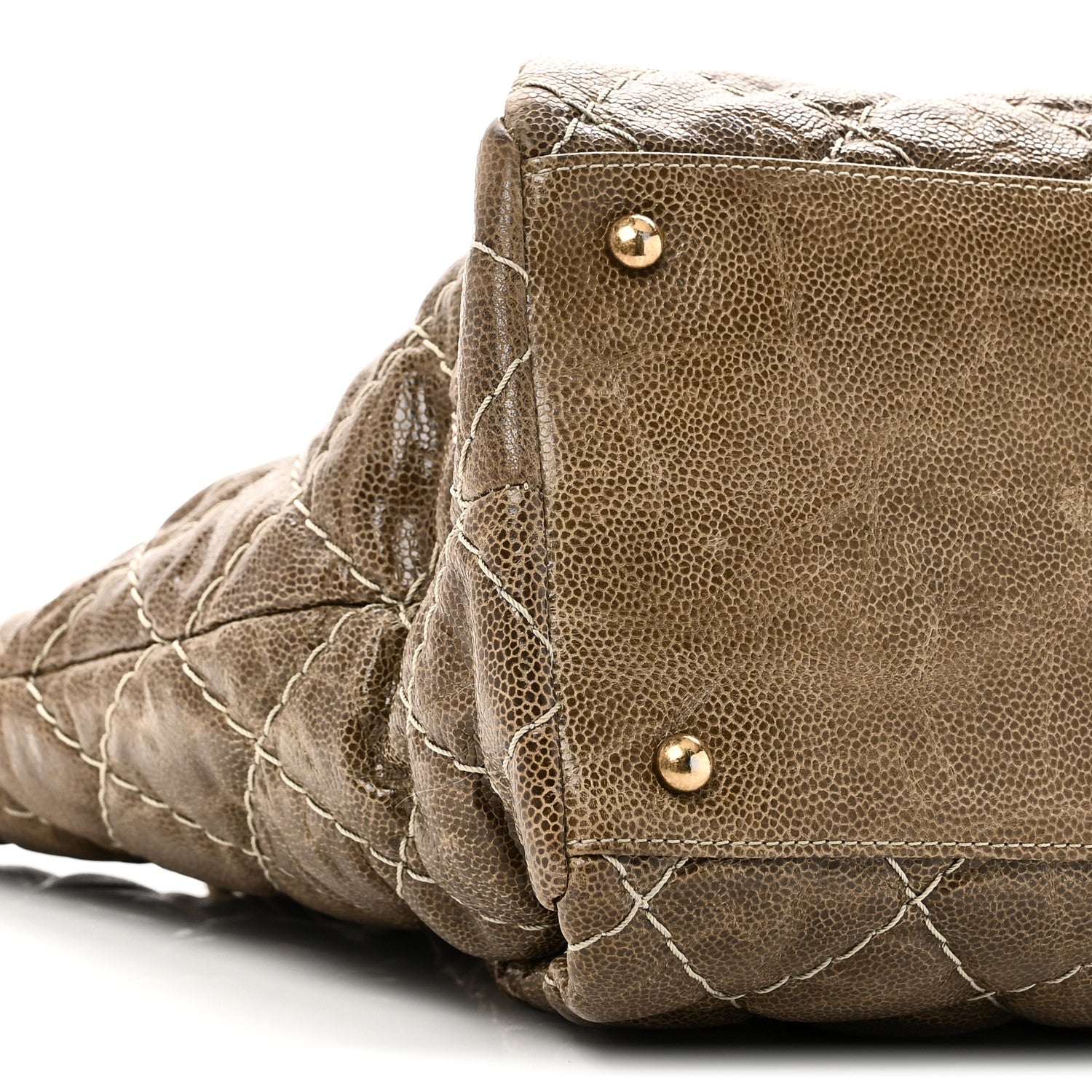Chanel Crumpled Grained Calfskin Large Coco Pleats Tote Khaki