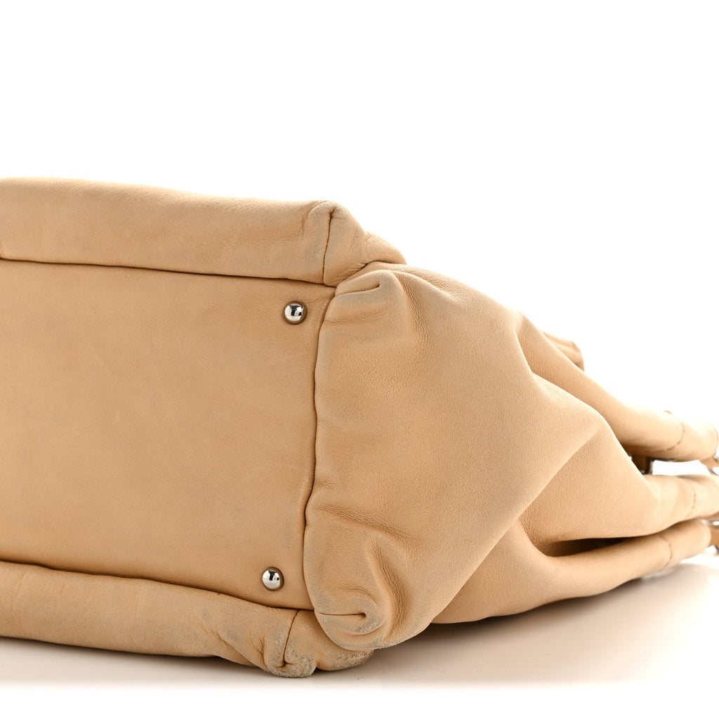 Chanel Lambskin Stitched Accordion Flap Tote Beige
