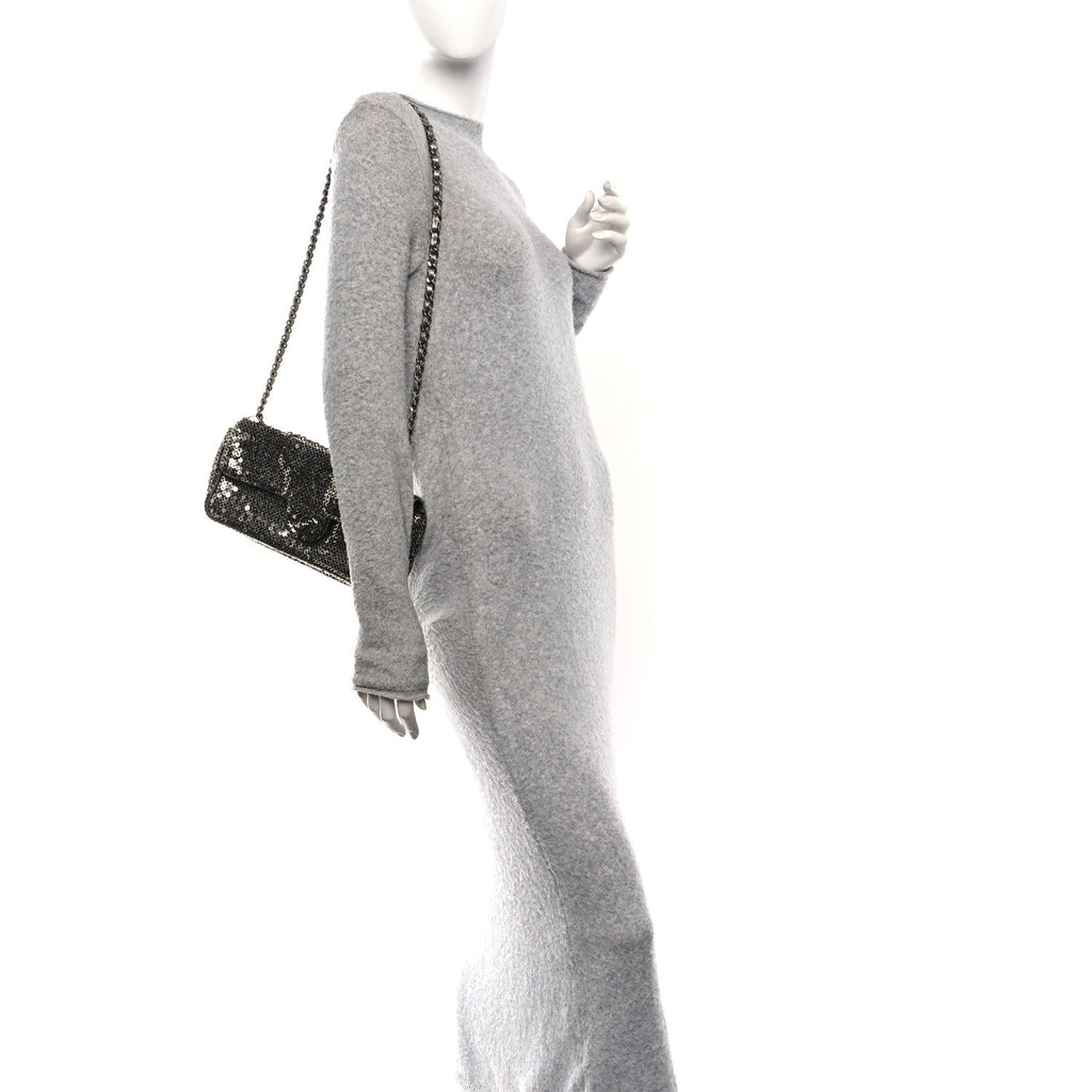 Chanel Sequin East West Flap Dark Silver