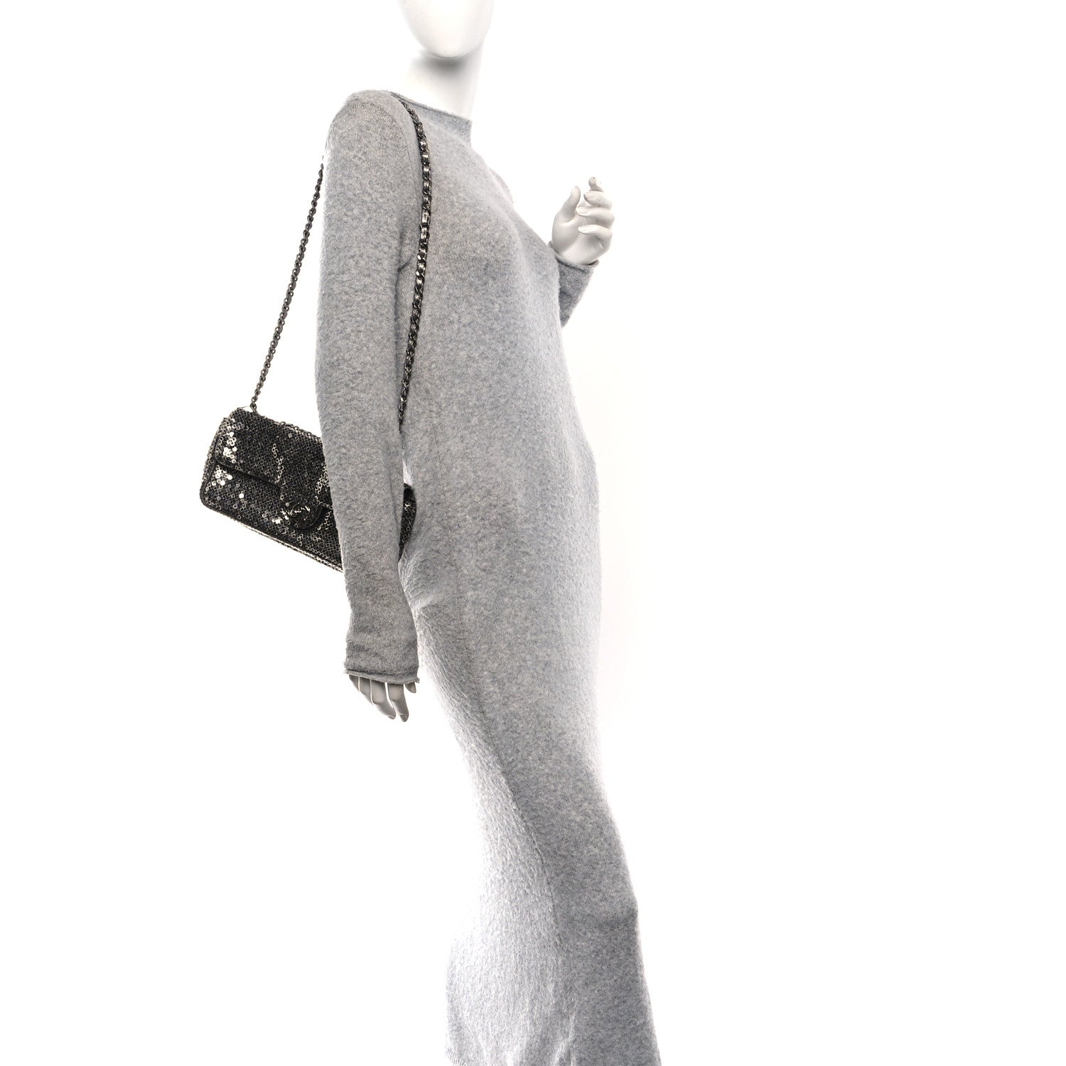Chanel Sequin East West Flap Dark Silver