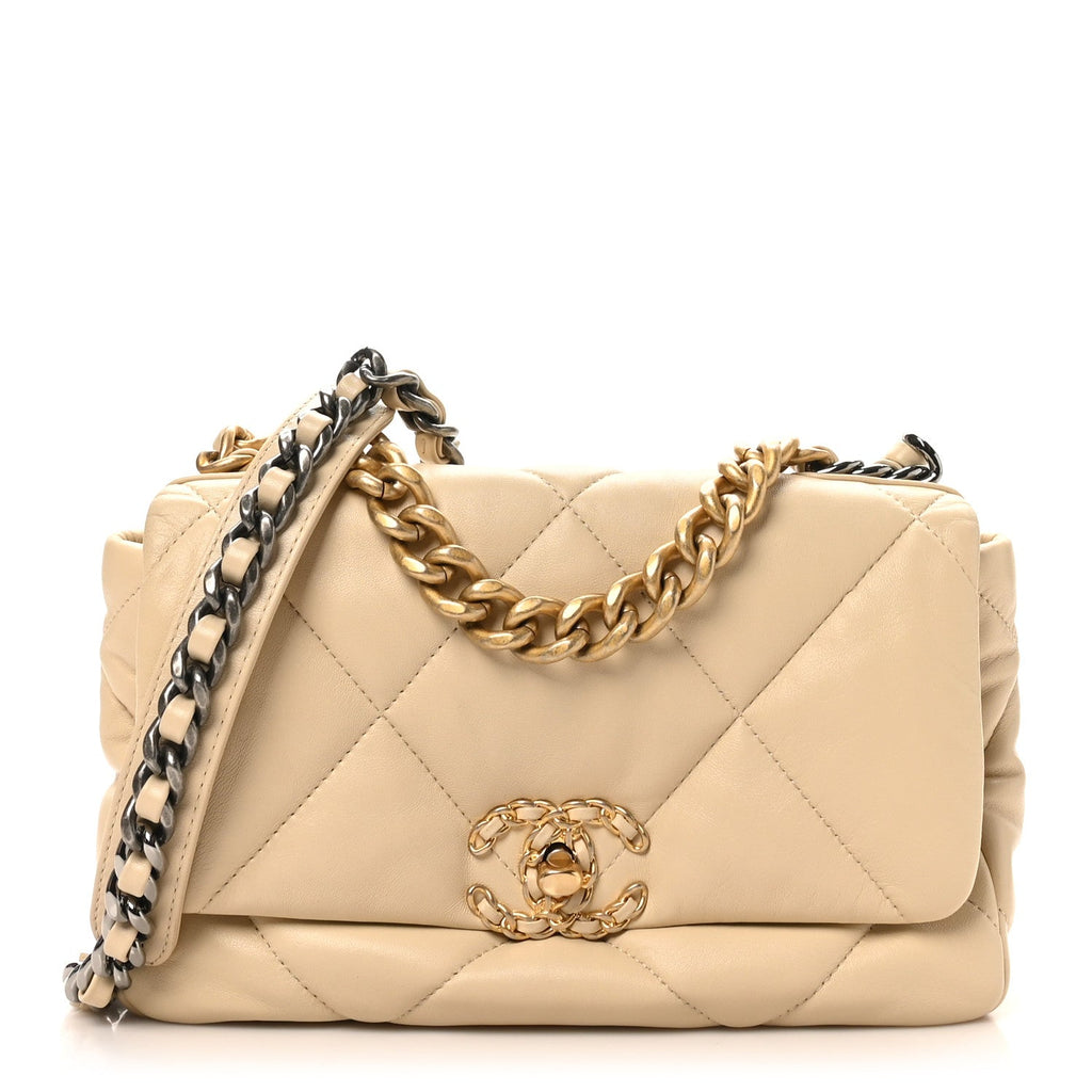 Chanel Lambskin Quilted Medium Chanel 19 Flap Beige