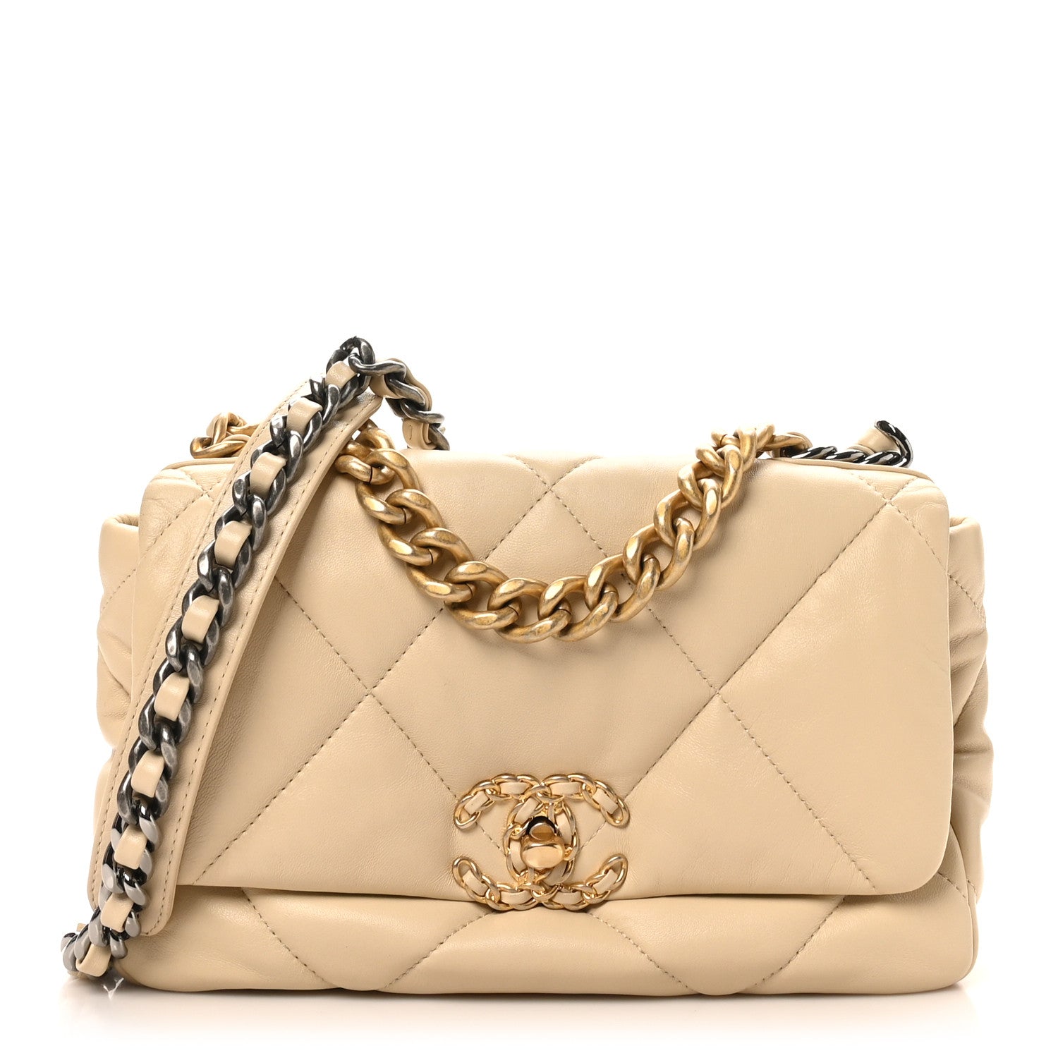 Chanel Lambskin Quilted Medium Chanel 19 Flap Beige