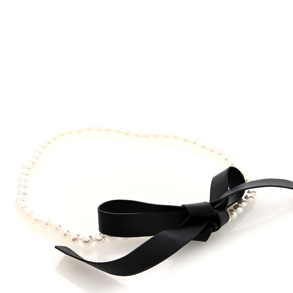 Lambskin Pearl CC Chain Belt S Black Pearly White
